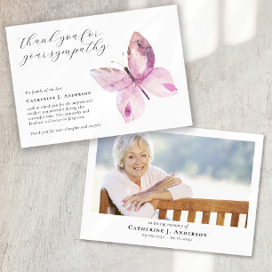 Tarjeta De Agradecimiento Memorial funerario de la foto de mariposa rosa