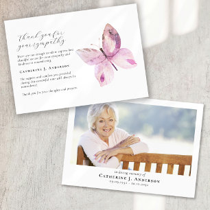 Tarjeta De Agradecimiento Memorial funerario de la foto de mariposa rosa