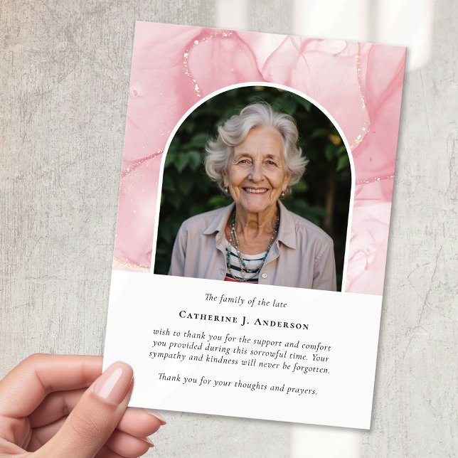 Tarjeta De Agradecimiento Memorial funerario de la foto de mármol rosa (Subido por el creador)