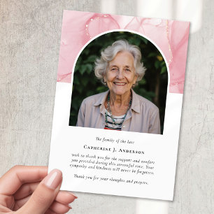 Tarjeta De Agradecimiento Memorial funerario de la foto de mármol rosa