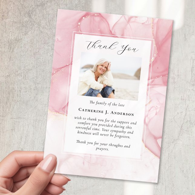 Tarjeta De Agradecimiento Memorial funerario de la foto de mármol rosa (Subido por el creador)