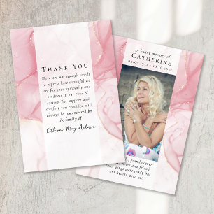 Tarjeta De Agradecimiento Memorial funerario de la foto de mármol rosa