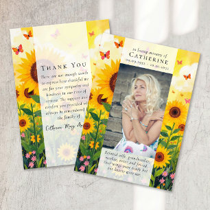 Tarjeta De Agradecimiento Memorial funerario de la foto del girasol
