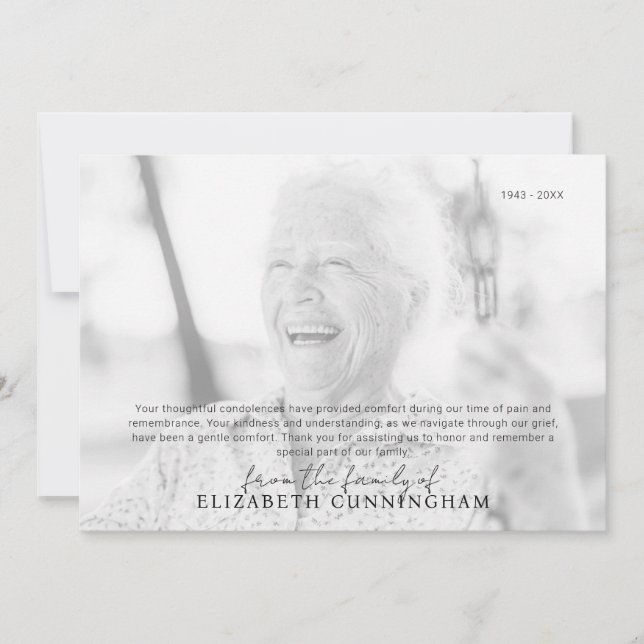 Tarjeta De Agradecimiento Memorial funerario simple foto moderna (Anverso)