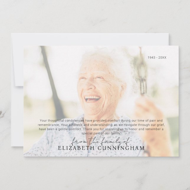 Tarjeta De Agradecimiento Memorial funerario simple foto moderna (Anverso)