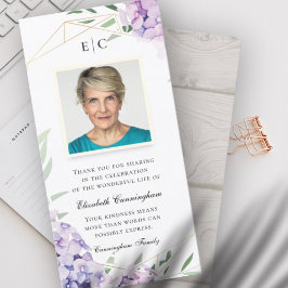 Tarjeta De Agradecimiento Memorial Geométrico Floral Hydrangea Lilac
