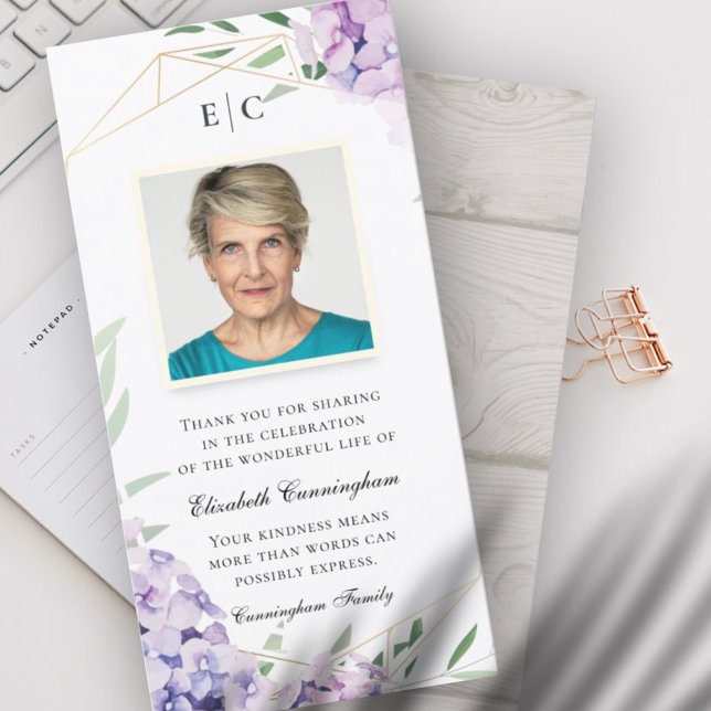 Tarjeta De Agradecimiento Memorial Geométrico Floral Hydrangea Lilac (Subido por el creador)