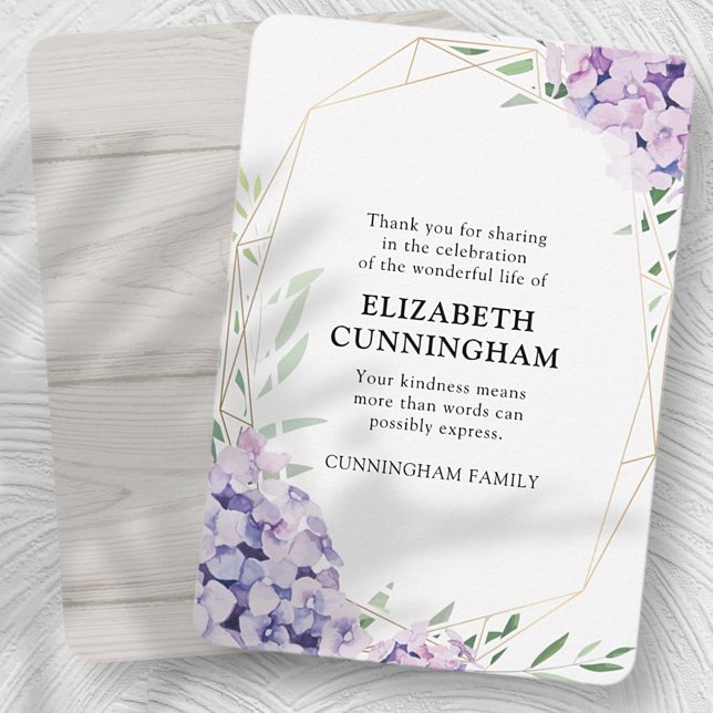 Tarjeta De Agradecimiento Memorial Geométrico Floral Hydrangea Lilac (Subido por el creador)