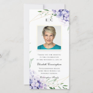Tarjeta De Agradecimiento Memorial geométrico floral Hydrangea Lilac