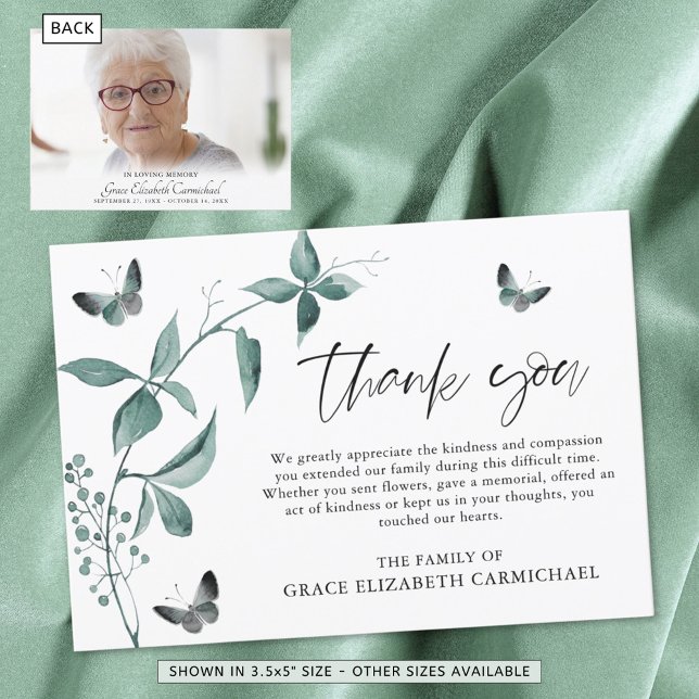 Tarjeta De Agradecimiento Memorial Gracias Mariposa Script Photo (Subido por el creador)