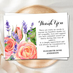 Tarjeta De Agradecimiento Memorial Lavender Peach Rosas Simpatizantes Funera