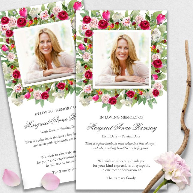 Tarjeta De Agradecimiento Memorial Loss Pink Bouquet Funeral Gracias Cartas (funeral thank you cards, bereavement, elegant, simple, celebration of life, sympathy card)