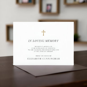 Tarjeta De Agradecimiento Memorial Moderno Faux Gold Cross En La Memoria Ama