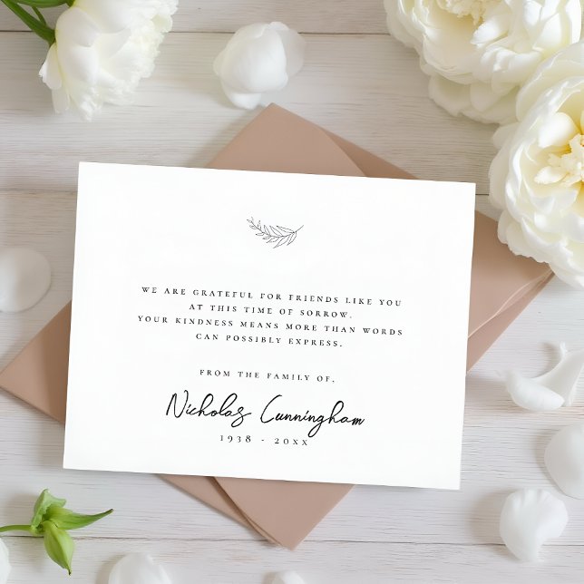 Tarjeta De Agradecimiento Memorial Moderno Simple Elegante Hoja Blanca y Neg (Subido por el creador)