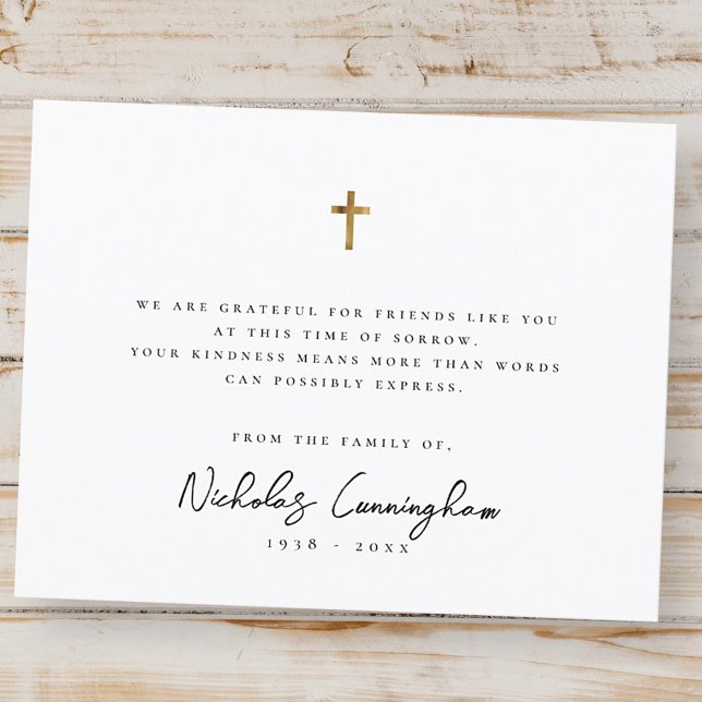 Tarjeta De Agradecimiento Memorial Moderno y elegante cruz de oro (Subido por el creador)