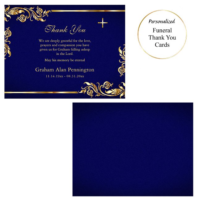 Tarjeta De Agradecimiento Memorial ortodoxo elegante dorado y azul oscuro (Subido por el creador)