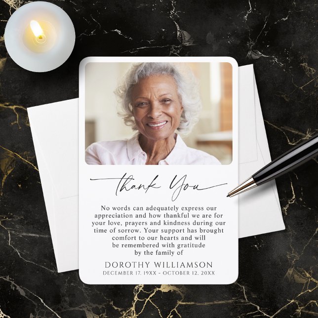 Tarjeta De Agradecimiento Memorial Photo Elegant Script (Subido por el creador)
