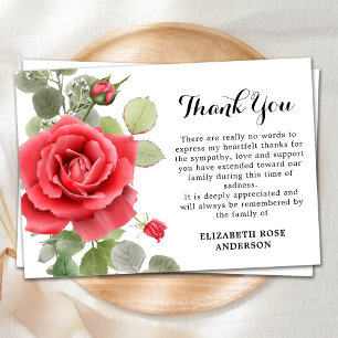 Tarjeta De Agradecimiento Memorial Red Rose Floral Sympathy Funeral