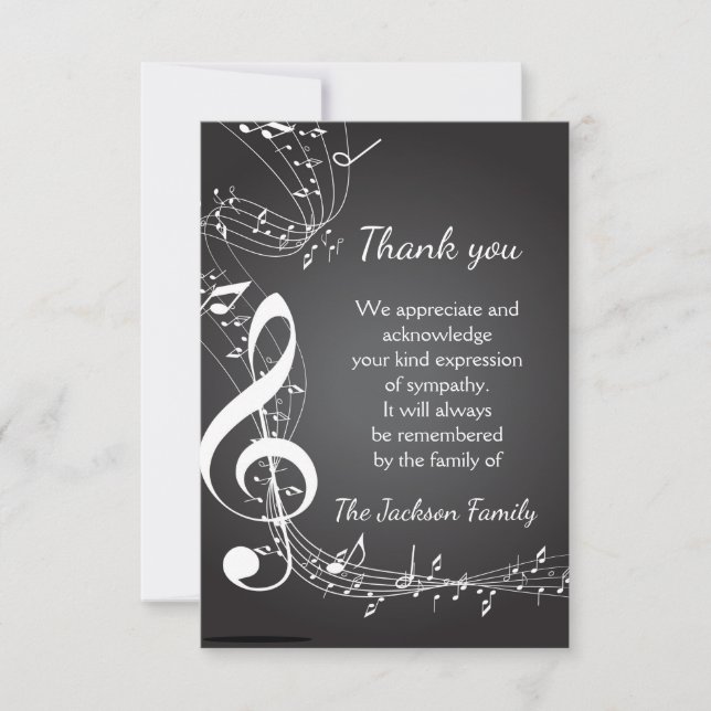Tarjeta De Agradecimiento Memorial Service gracias Personalizado de Music No (Anverso)