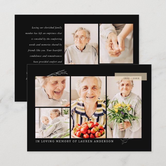 Tarjeta De Agradecimiento Memorial Simple Moderno 7 Photo Grid Prayer (Anverso / Reverso)