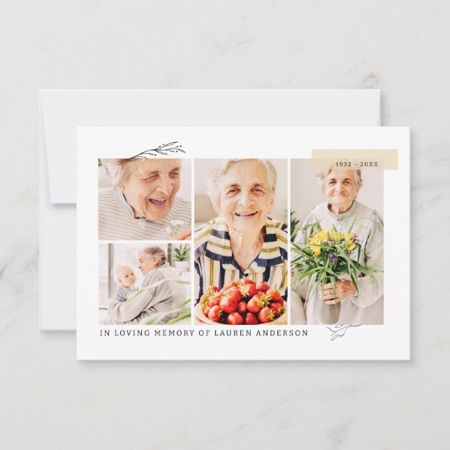 Tarjeta De Agradecimiento Memorial Simple Moderno 7 Photo Grid Prayer (Anverso)