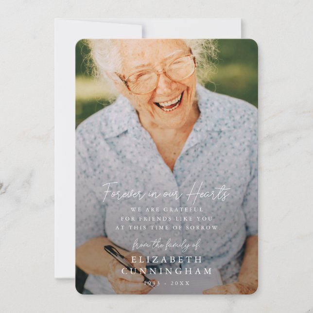 Tarjeta De Agradecimiento Memorial simple moderno para siempre en nuestros c (Anverso)