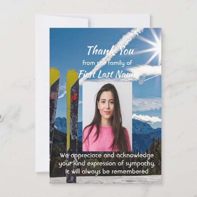 Tarjeta De Agradecimiento Memorial Skiing Skier Cross-country  Thank you (Anverso)