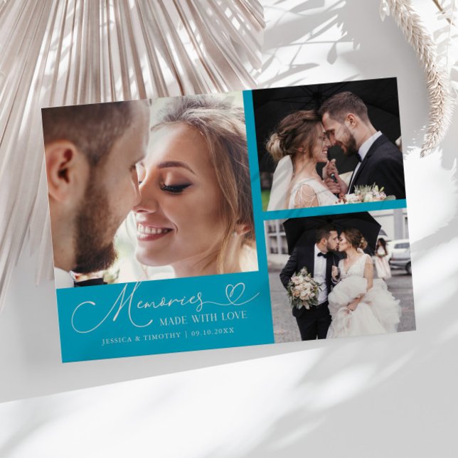 Tarjeta De Agradecimiento Memories Made With Love Wedding Aqua Multi Photo (Subido por el creador)
