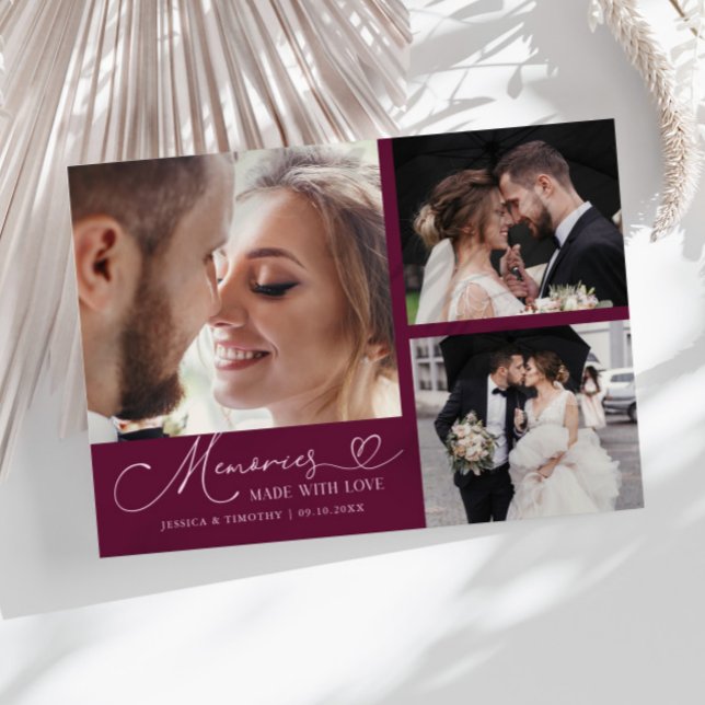 Tarjeta De Agradecimiento Memories Made With Love Wedding Cranberry Photo (Subido por el creador)