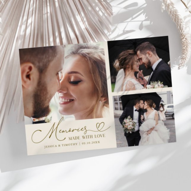 Tarjeta De Agradecimiento Memories Made With Love Wedding Cream Multi Photo (Subido por el creador)