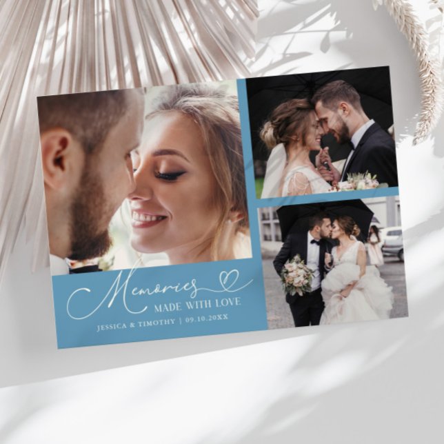 Tarjeta De Agradecimiento Memories Made With Love Wedding Denim Blue Photo (Subido por el creador)