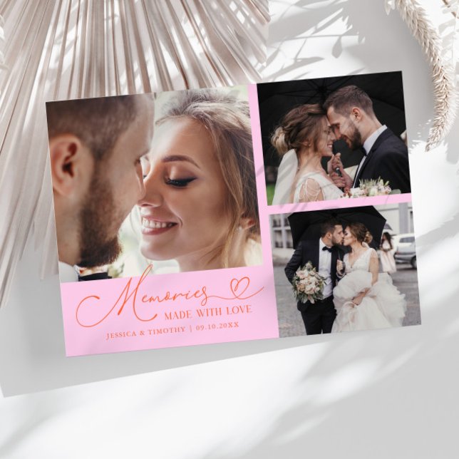 Tarjeta De Agradecimiento Memories Made With Love Wedding Orange Pink Photo (Subido por el creador)