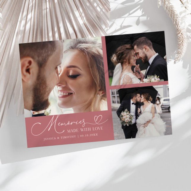 Tarjeta De Agradecimiento Memories Made With Love Wedding Pink Multi Photo (Subido por el creador)