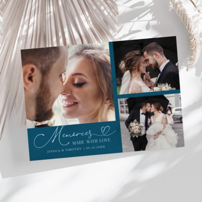 Tarjeta De Agradecimiento Memories Made With Love Wedding Teal Multi Photo (Subido por el creador)
