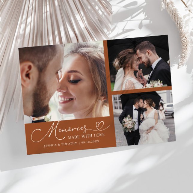 Tarjeta De Agradecimiento Memories Made With Love Wedding Terracotta Photo (Subido por el creador)