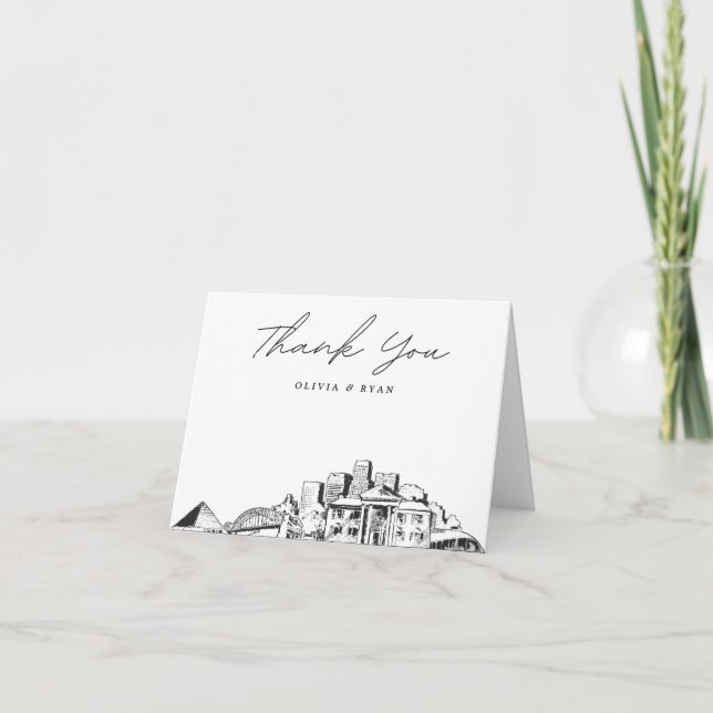 Tarjeta de agradecimiento Memphis Skyline Sketch B (Anverso)
