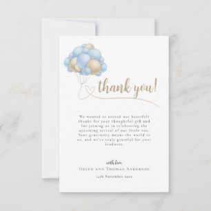 Tarjeta De Agradecimiento Mensaje curado Blue Balloon Baby Shower