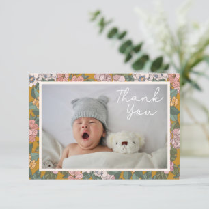 Tarjeta De Agradecimiento Mensaje de baby shower floral boho moderno de dos