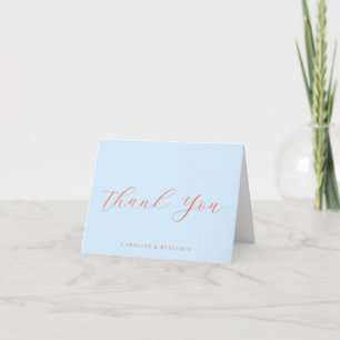 Tarjeta De Agradecimiento Mensaje de Boda con Caligrafía Azul Naranja Elegan