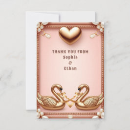 Tarjeta De Agradecimiento 💍 Mensaje de Boda de Cisne de Oro Rosa Suave 💍