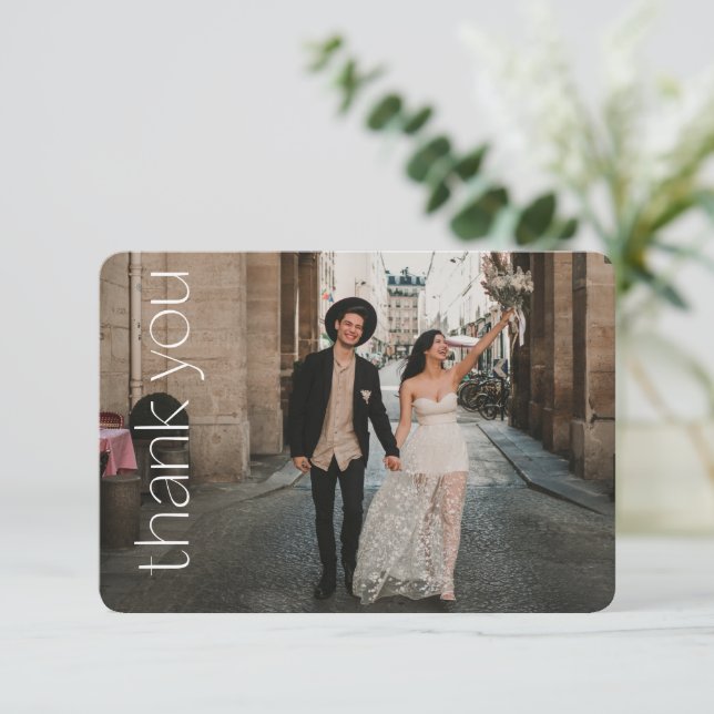Tarjeta De Agradecimiento Mensaje de Boda de fotografía por superposición de (Anverso de pie)
