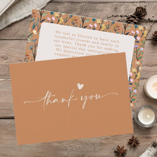 Tarjeta De Agradecimiento Mensaje de Caligrafía Floral Elegante de Terracota