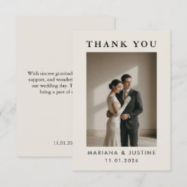 Tarjeta De Agradecimiento Mensaje de Foto de Boda Minimalista Editorial de I