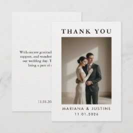 Tarjeta De Agradecimiento Mensaje de Foto de Boda Minimalista Editorial de I