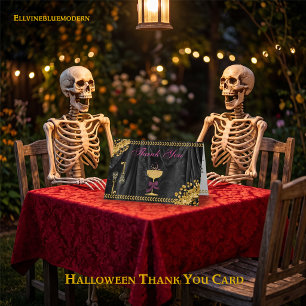 Tarjeta De Agradecimiento Mensaje de Halloween Calaveras Brillantes Doradas 