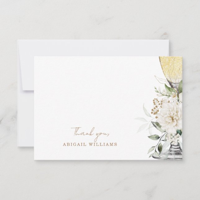 Tarjeta De Agradecimiento Mensaje de la ducha de champán blanco floral Graci (Anverso)