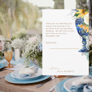 Tarjeta De Agradecimiento Mensaje de la ducha mediterránea del girasol - Gra