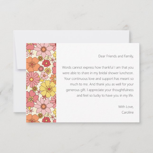 Tarjeta De Agradecimiento Mensaje de Personalizado Groovy Pink Floral Bridal (Anverso)