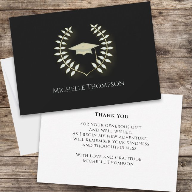 Tarjeta De Agradecimiento Mensaje de Personalizado negro y dorado de graduac (Subido por el creador)
