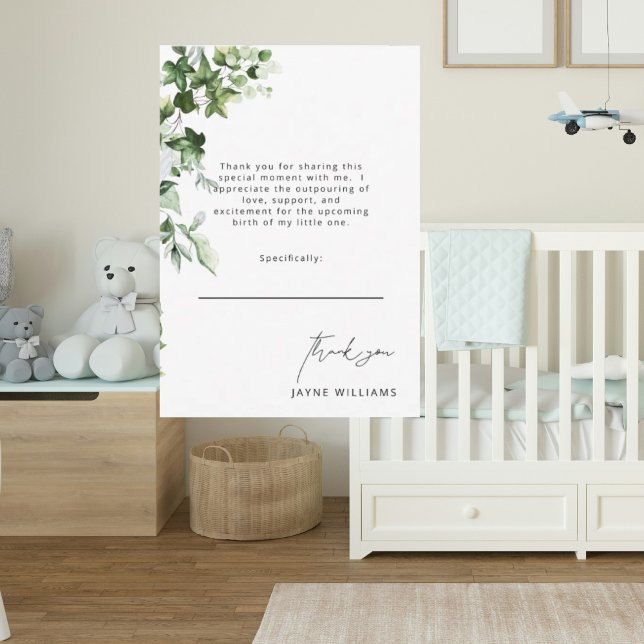 Tarjeta De Agradecimiento Mensaje neutral Greenery Baby Shower Gracias (Subido por el creador)